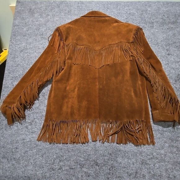 VTG Leather Suede Fringe Jacket Sz44 Montgomery Ward Snap Western Hippie Cowboy - Picture 12 of 13